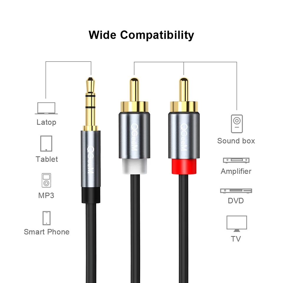 QGeeM RCA Cable 2RCA to 3.5 Au - đánh giá và giá Home Cinema Sound System